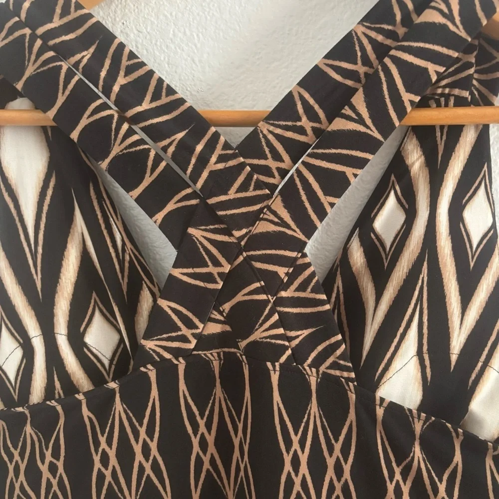 Soma Black & Beige Geometric Maxi Dress Size Large Boho Racerback Stretch - Picture 6 of 12